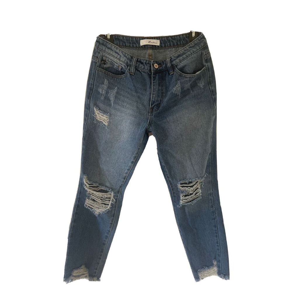 KanCan Skinny Jeans Womens 5/26 Blue Distressed Raw Hem KC5161M Denim